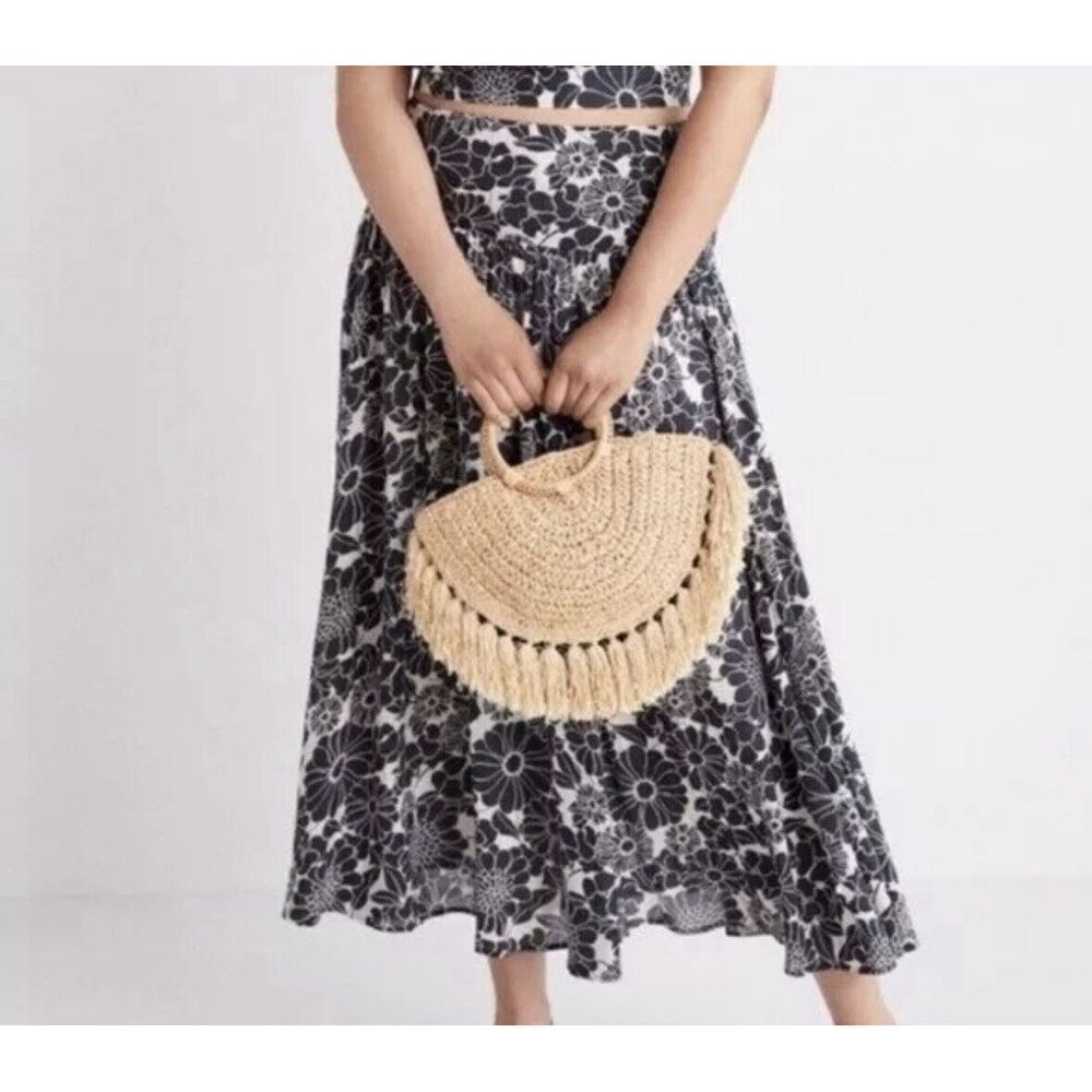 Anthropologie Daisie Midi Skirt Pull On Floral Black and White Modal size medium